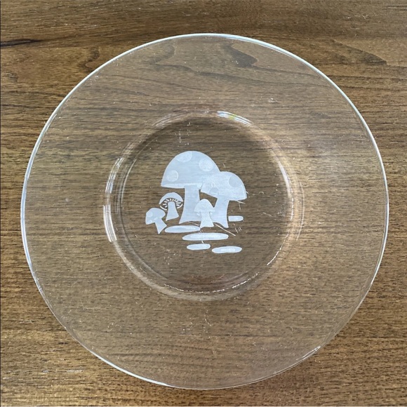 8 Mushroom Plate Vintage MCM Bonwit Teller 1950's Clear Glass Salad Dish SET - Picture 7 of 11